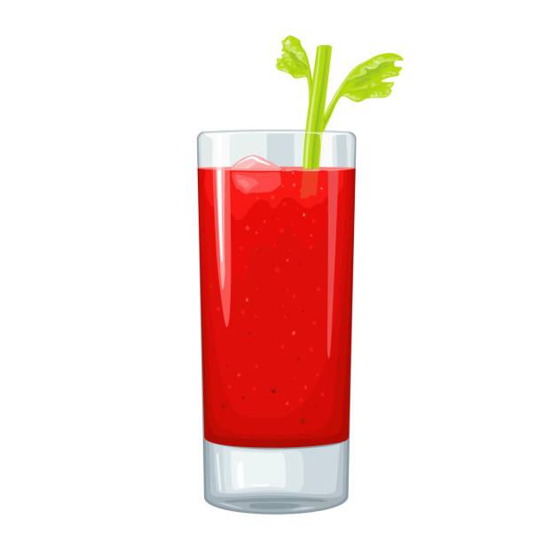 illustrazioni stock, clip art, cartoni animati e icone di tendenza di sanguinosa mary. cocktail di vetro alcolico. illustrazione a colori vettoriali - juice celery drink vegetable