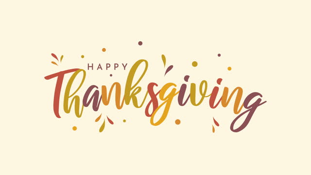 Happy Thanksgiving colorful lettering. 4k animation