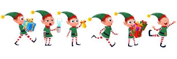 illustrations, cliparts, dessins animés et icônes de christmas_elf - elf babies and children feelings and emotions holidays and celebrations