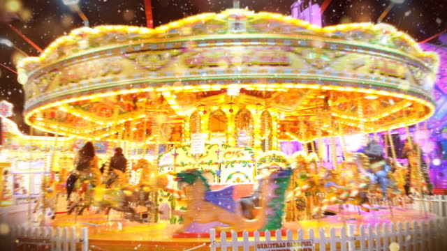 Merry-Go-Round In Amusement Park, Carousel Roundabout Video