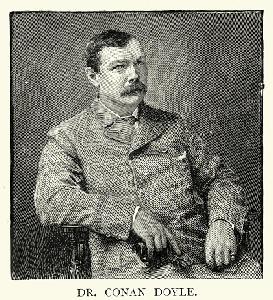 Vintage engraving of Arthur Conan Doyle, British writer and medical doctor. He created the character Sherlock Holmes in 1887