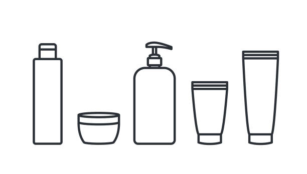 kunststoffbehälter icons kosmetik und körperpflege - shampoos stock-grafiken, -clipart, -cartoons und -symbole