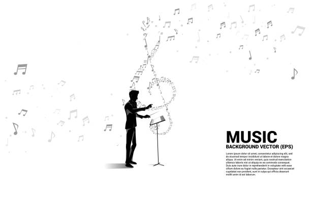 ilustrações de stock, clip art, desenhos animados e ícones de vector conductor and music melody note dancing flow . - lead sheet