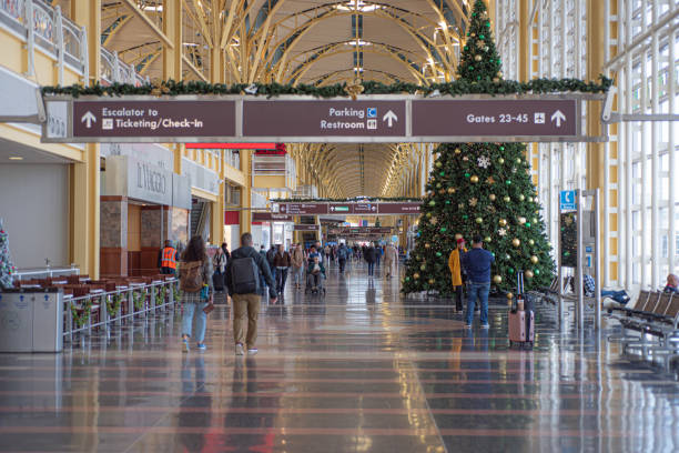 Christmas tree in Reagan National Airport, Washington, DC stock photo
