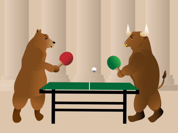 곰과 황소 놀이 탁구 - bull bear stock market new york stock exchange stock illustrations