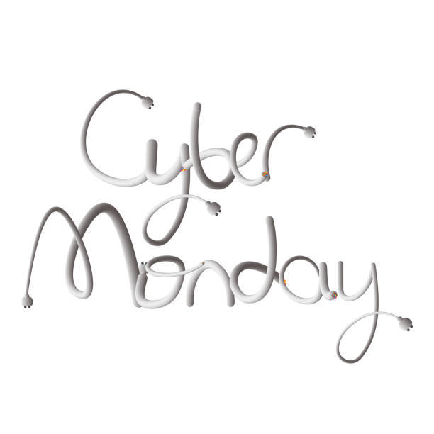 ilustrações de stock, clip art, desenhos animados e ícones de cyber monday cable script - electric wire - cord font - doodle lettering formed by plug cable - data technology computer cable power line