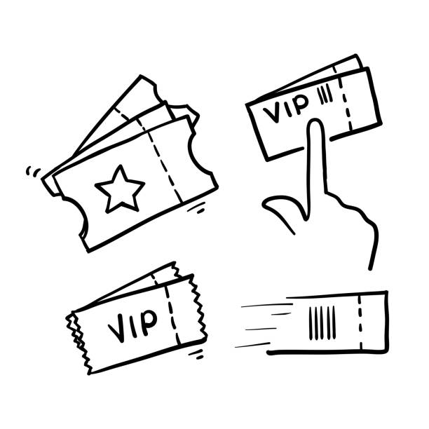 рука обращается простой набор билетов связанные вектор линии иконки в каракули стиль вектор изолированы - security code illustrations stock illustrations