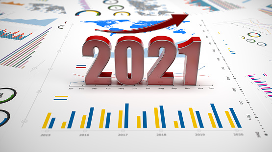 Graphs and charts 2021 trends 3d image