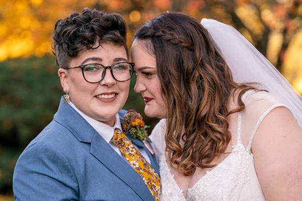 istock Just married lesbian couple on wedding day 1286235904