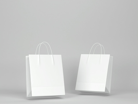 Blank shopping bag mockup. 3d illustration on gray background