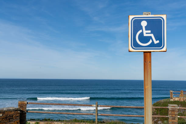 istock sign for handicapped parking at a beach access with ocean behind 1286236916