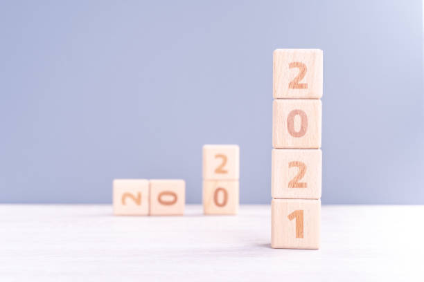 istock 2021 New year abstract design concept by wooden blocks with copy space. 1286239607