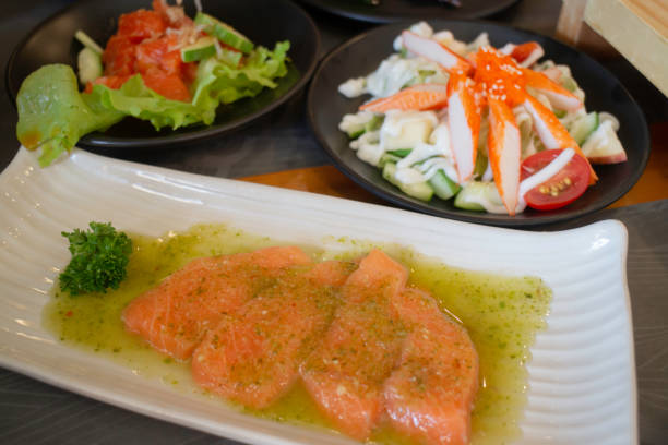 japanese-thai style fusion food dish - buffet japanese cuisine lifestyles ready to eat imagens e fotografias de stock
