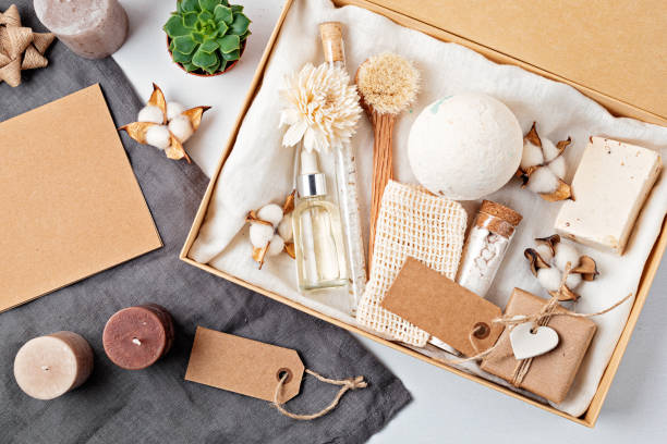 istock Preparing self care package, seasonal gift box with plastic free zero waste cosmetics products 1286243711