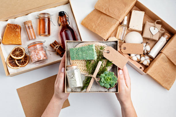istock Preparing self care package, seasonal gift box with plastic free zero waste cosmetics products 1286243758