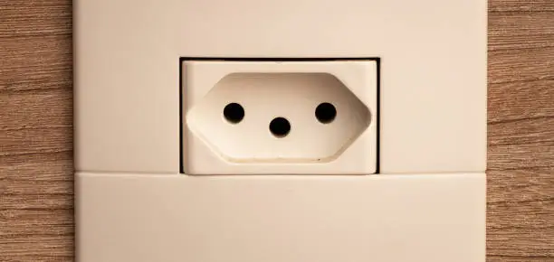 Close-up shot of a type N plug. This is the standard socket used in Brazil and South Africa.