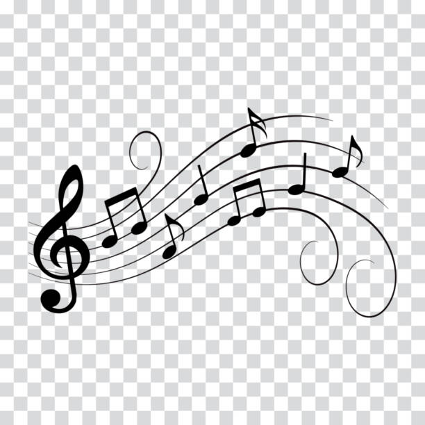 illustrations, cliparts, dessins animés et icônes de notes de musique, design ondulé avec tourbillons, illustration vectorielle. - treble clef musical symbol music clipping path