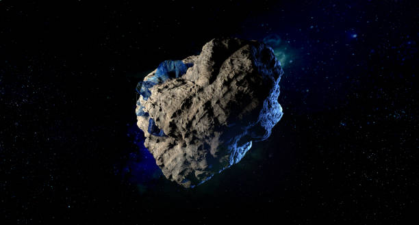 asteroide nello spazio esterno con sfondo lunare - meteora spazio foto e immagini stock
