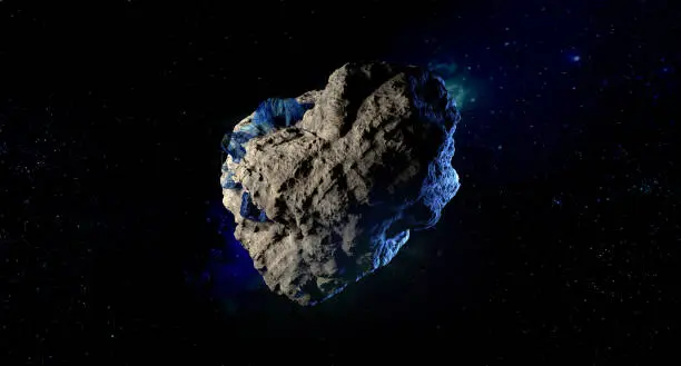 Photo of Asteroid In Outer Space With Moon Background