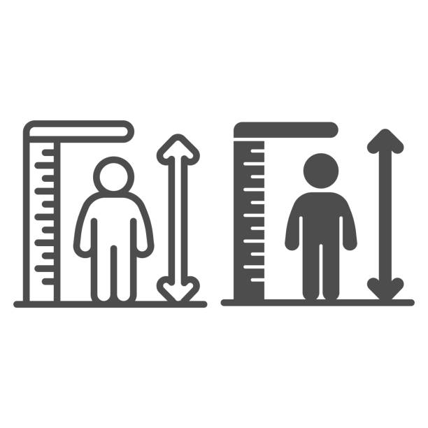 ilustrações de stock, clip art, desenhos animados e ícones de ruler and human height line and solid icon, aquapark concept, man tall scale sign on white background, man and height chart icon in outline style for mobile concept and web design. vector graphics. - square stance
