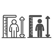 istock Ruler and human height line and solid icon, Aquapark concept, Man tall scale sign on white background, man and height chart icon in outline style for mobile concept and web design. Vector graphics. 1286253663