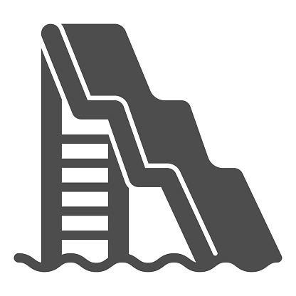 Water slide with ladder solid icon, Aquapark concept, water attractions sign on white background, Big water slide icon in glyph style for mobile concept and web design. Vector graphics