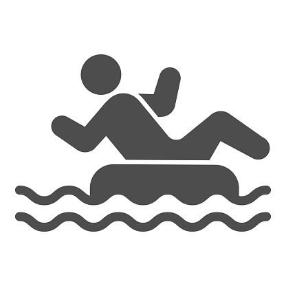 Person in inflatable ring solid icon, Aquapark concept, Swimming Ring sign on white background, Man with inflatable circle in water park icon in glyph style for mobile. Vector graphics