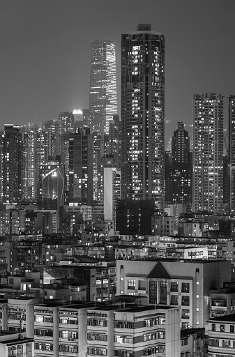 Night scenery of skyline of downtown district of Hong Kong city