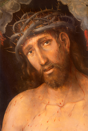 Vienna - The painting fall of Jesus under the cross in church St. Johann der Evangelist by Karl Geiger (1876).