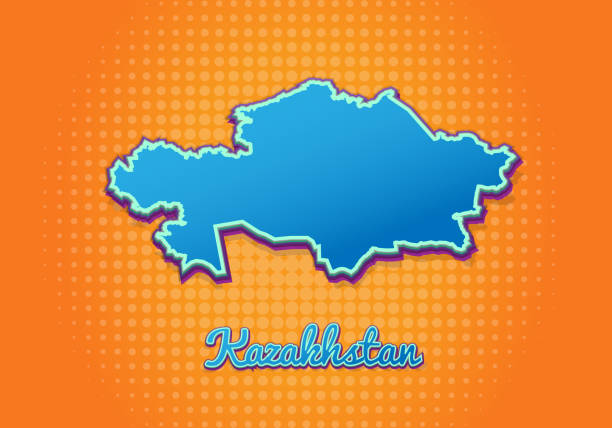 istock Retro map of Kazakhstan with halftone background. Cartoon map icon in comic book and pop art style. Cartography business concept. Great for kids design,educational game,magnet or poster design. 1286259658