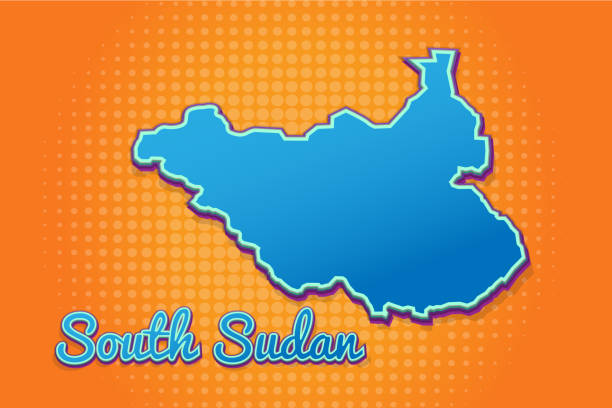 istock Retro map of South Sudan with halftone background. Cartoon map icon in comic book and pop art style. Cartography business concept. Great for kids design,educational game,magnet or poster design. 1286260669