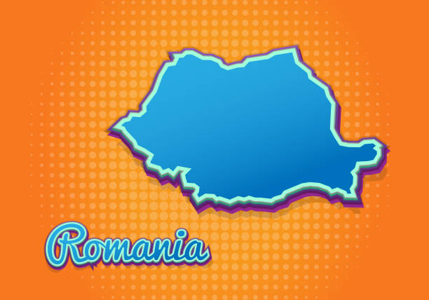 istock Retro map of Romania with halftone background. Cartoon map icon in comic book and pop art style. Cartography business concept. Great for kids design,educational game,magnet or poster design. 1286260753