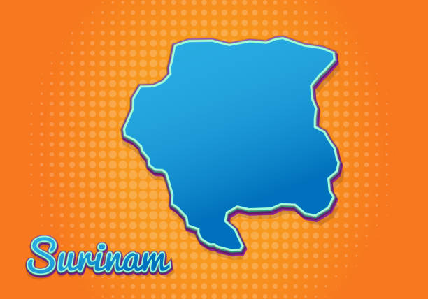 istock Retro map of Surinam with halftone background. Cartoon map icon in comic book and pop art style. Cartography business concept. Great for kids design,educational game,magnet or poster design. 1286262317