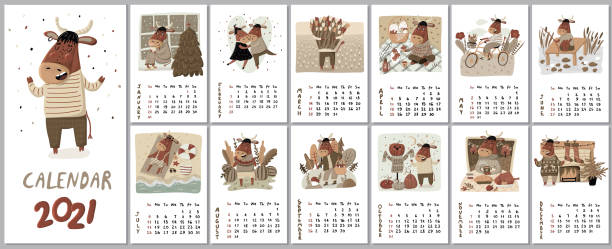 kalendarz 2021 - grzybobranie stock illustrations