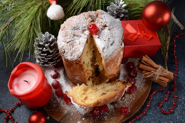 istock Christmas and New Year concept. Panettone (Italian Christmas cake), 1286265380