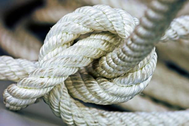 istock Closed up white twisted rope and knot. 1286266899