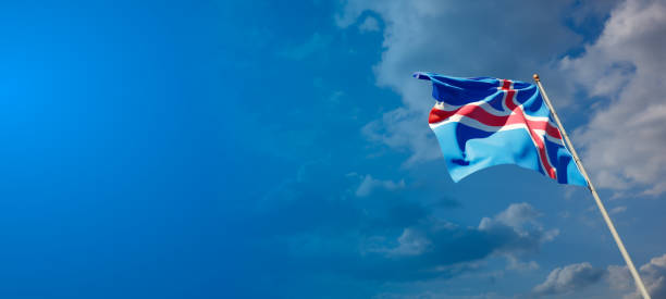 istock Iceland national flag with blank text space on wide background. 1286267258