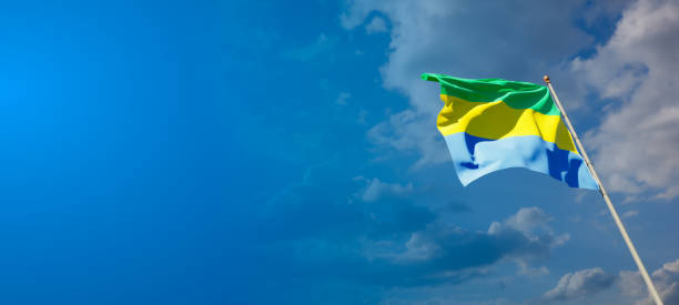 istock Gabon national flag with blank text space on wide background. 1286267288