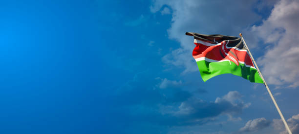 istock Kenya national flag with blank text space on wide background. 1286267306