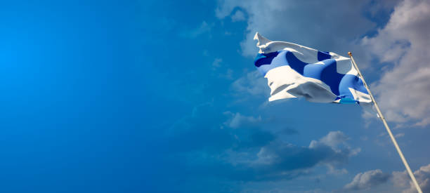 istock Finland national flag with blank text space on wide background. 1286267908