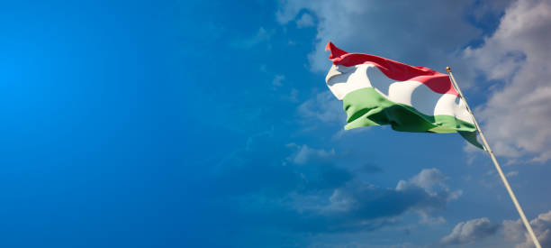 istock Hungary national flag with blank text space on wide background. 1286267927