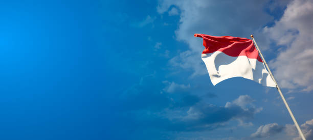 istock Monaco national flag with blank text space on wide background. 1286268011