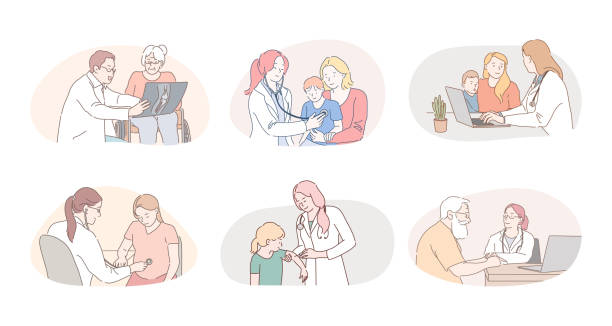 medicare, здравоохранение, терапевты, педиатры рабочей концепции - child illness doctor medicine stock illustrations