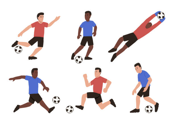 Ilustración de Dibujos Animados Jugadores De Fútbol Masculinos Establecidos  Ilustración Vectorial Aislada Personas Activas Jugando Al Fútbol En  Diferentes Poses y más Vectores Libres de Derechos de Fútbol - iStock