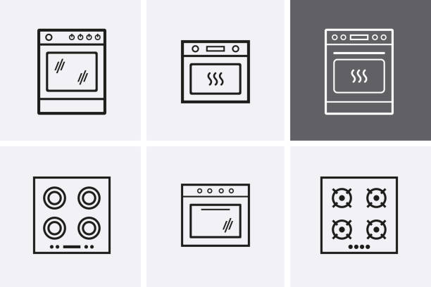 Stove Icons set. Vector Stove Icons set. Vector gas, induction, electrical stove and oven burner stove top stock illustrations