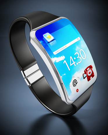 Generic smart watch isolated on black. All interface icons are from my own Istock portfolio.