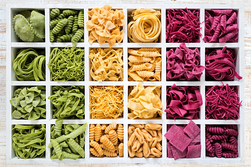 Different types of homemade pasta.