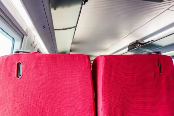 Photo of Red seats in Chinese CRH high speed  bullet train .