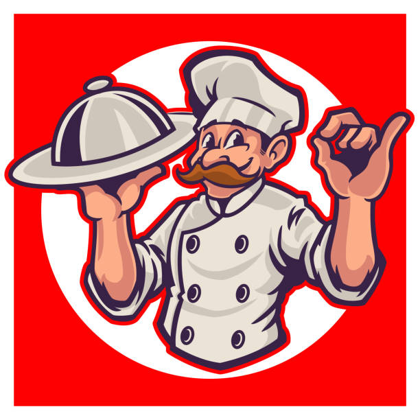 Chef mascot logo cartoon character. A funny cartoon with holding silver platter and giving a perfect okay delicious cook gesture. Happy professional chef theme. Vector logo illustration. Chef mascot logo cartoon character. A funny cartoon with holding silver platter and giving a perfect okay delicious cook gesture. Happy professional chef theme. Vector logo illustration. chef designs stock illustrations