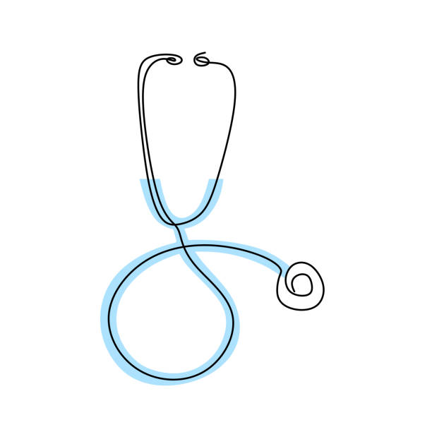 One line logo design of stethoscope. Equipment for doctor examining patient heart beat condition. Medical health care service excellence concept. Health care World Day. Vector sketch illustration